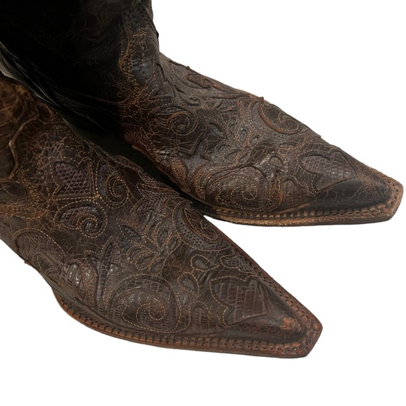 Corral Vintage Distressed Inlay Leather Pointed Toe Cowgirl Boots, Sz 8.5 - Picture 9 of 16